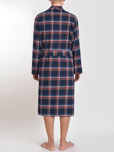 Men's Cotton Flannel Robe Knee Length Plaid Bathrobe2