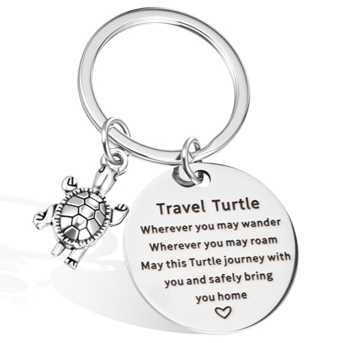 Tyqour Tortuga llavero tortuga amuleto de la suerte regalos llavero acero inoxidable viaje tortuga llavero poesía llavero para bolsos accesorios mochila regalos