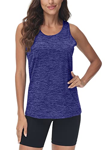 Tacvasen Active Tank Tops For Women Relaxed Fit Workout Exercise Shirts Stretchy Comfortable Crewneck Sleeveless Tank Tops Purple #TOP1