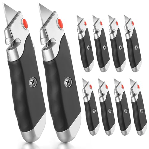 Image of DIYSELF 10Pack Box Cutter, Rubber Handle Utility Knife, Box Cutter Retractable Heavy Duty, Box Cutters Knife for Boxes, cardboard, cartons, Razor Knife for Warehouse, Office, Shaop