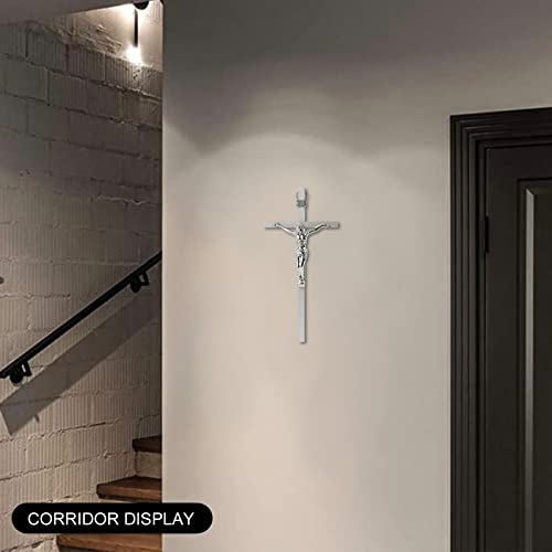 Vineten Crucifix Wall Cross | Silver Metal Slender Catholic Crosses | Cross Wall Décor For Your Home - 8 Inch #TOP1