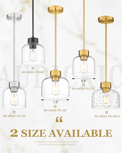 Image of 8 inch Brushed Gold Pendant Lights Kitchen Island, Clear Glass Shade