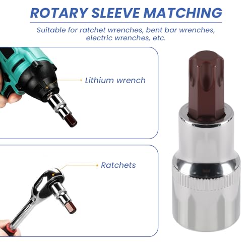 T55 Torx Bit Socket Set, 2PCS 60mm 1/2 Drive x T55 Star Bit Socket Extra Long Torx Driver Socket Heavy-Duty S2 Alloy Steel Allen Key Socket for Ratchet Wrench Slide Bar Auto Repair and DIY 2 T55 Torx Bit Socket Set, 2PCS 60mm 1/2 Drive x T55 Star Bit Socket Extra Long Torx Driver Socket Heavy-Duty S2 Alloy Steel Allen Key Socket for Ratchet Wrench Slide Bar Auto Repair and DIY - Image 2