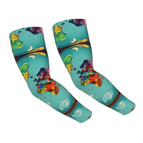 World Map Adult Cooling Sleeves - Elasticity Ice Silk Sun Protection Arm Sleeve for Outdoors, Sports Running, Cycling