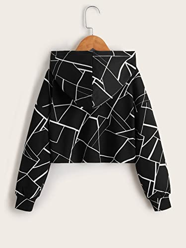 Milumia Girl's Casual Geo Print Drop Shoulder Long Sleeve Hoodies Sweatshirts Black 10 Years #TOP1