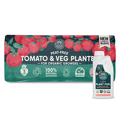 RocketGro Tomato & Veg Planter Grow Bag 60L & Liquid Plant Feed Concentrate 1L – Organic, Chemical-Free & Nutrient-Rich – Ideal for Tomatoes, Vegetables & Fruits – Slow-Release Feed for 3 Months