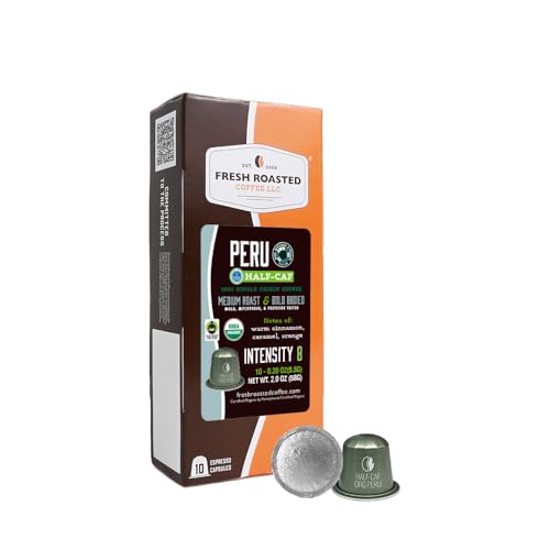 Fresh Roasted Coffee, Peru WP Half-Caf Espresso Capsules for Nespresso