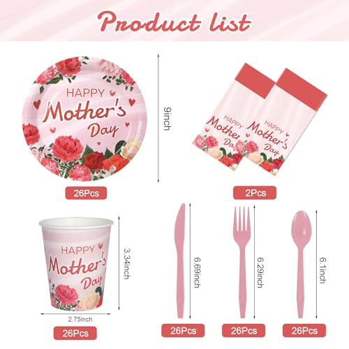 image for Childom Mothers Day Decorations for Party,132 Pcs Disposable Mothers D