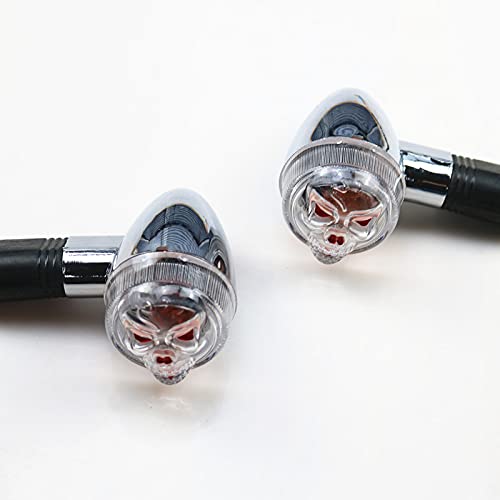 Motorcycle Skull Turn Signal Light Lamp Indicator For Harley Honda Kawasaki Suzuki Yamaha Vtx V-Max Vt Shadow Cruiser Chopper Custom (Clear/Red) #TOP3