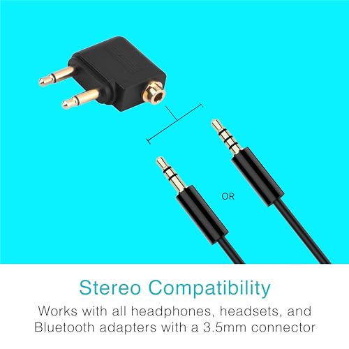 Image of MEE Audio Airplane Headphone Adapter for in-Flight Entertainment Systems - Dual 3.5mm Male to 3.5mm Female - Works with Headphones, Headsets, and Bluetooth Adapters (2 Pack), Black