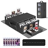 UAONO Commander Deck Box for MTG, 6-Deck Modular Card Case with Dice Tray Holds 600+ Double-sleeved Cards, Removable Trading Cards Storage Box with 35PT Magnetic Card Holders for TCG, Black Grey