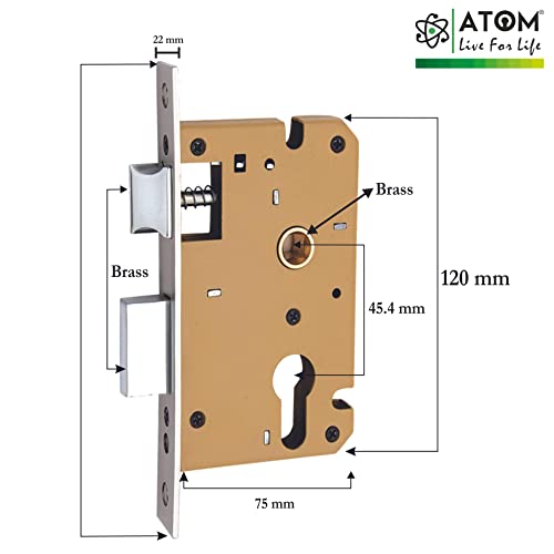 Image of Atom Heavy Duty Mortise Door Lock with Both Sided Key for Bedroom, Living Room, Main Door, Brass Antique Finish | 3 Keys | Lockset for House Hotel Office(802CYBSK)