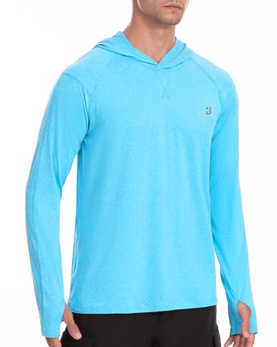 EoBeKee Men's UPF 50+ Fishing Rash Guard Shirts, Lightweight Long Sleeve UV Sun Protection SPF Hoodie for Swim Hiking Running Sky Blue