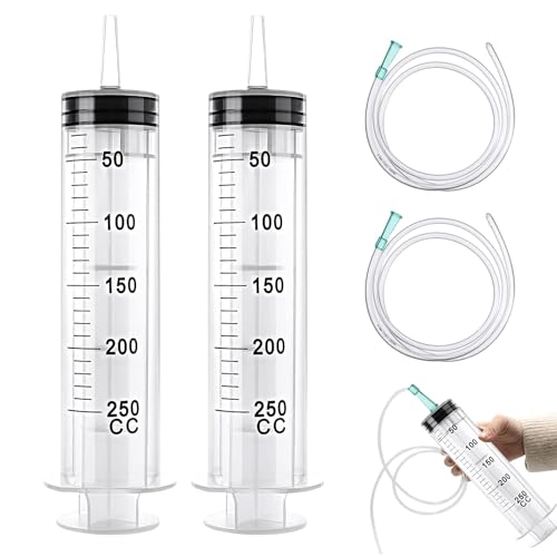 250ml Plastique Seringue, 2 Pièces Grande Seringue Avec Tuyau, Pour Laboratoires Scientifiques, Mesure De Liquide, Arrosage De Jardin, Industrie (Sans Aiguille)