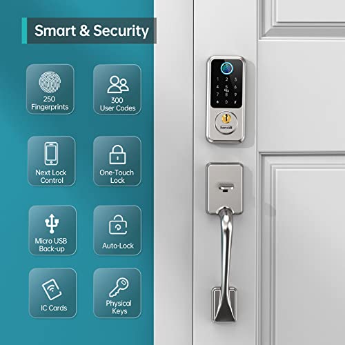 Hornbill Biometric Fingerprint Smart Lock With Front Door Handle Set, Keyless Entry Smart Door Lock With Keypad, 8-In-1 Smart Deadbolt, Digital Smart Door Lock, Bluetooth Door Lock With Auto Lock #TOP1