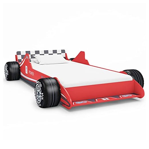 vidaXL Cama con Forma de Coche de Carreras para Niños Mobiliario Infantil Niños Pequeños Diseño Atractivo Funcional Cómoda Confortable 90x200cm Roja