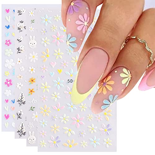 Nagelsticker Selbstklebend, 4 Blatt 5D Nail Art Sticker, Blumen Nagelaufkleber, 5D Stereoskopisch Nagelsticker Nagel Stickers Nageldesign Nagelfolie Selbstklebend Nagelfolien für DIY Nagel Dekoration