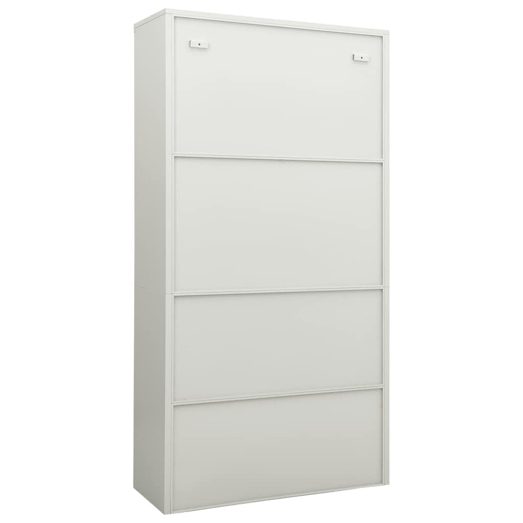 Armario de oficina gris claro de acero 90 x 40 x 180 cm con 3 estantes, 2 cerraduras, 4 puertas y tiradores para oficina, espacio de almacenamiento y almacenamiento de archivos con cristal