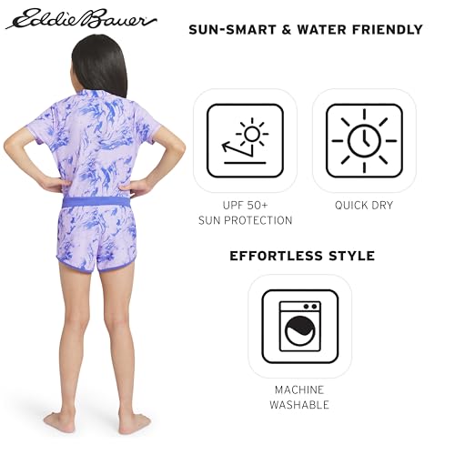 Image of Eddie Bauer Girls' UPF 50+ Rash Guard Sun Tee Shirt and Swim Short Set