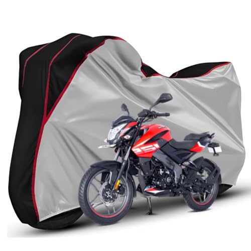 Image of Waterproof Bike Body Cover Compatible with Bajaj Bajaj NS 125 Dustproof Scratchproof - Motorcycle Cover for Two Wheeler, Outdoor Full Cover with UV, Duty, Rain Protection (Silver Top Black) R1