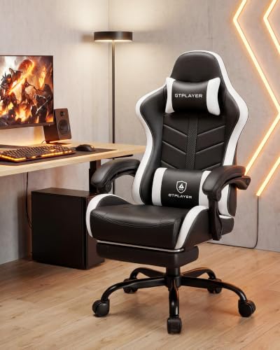 Image of GTPLAYER Gaming Chair for Adults, Computer Chair with Footrest, Snow White | Ergonomic Video Game Chair with 90-155 Recline, Removable Headrest & Lumbar Support, All-Day Comfort for Home & Office