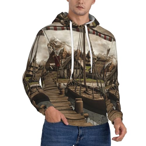 Sweat à capuche en polaire homme contre le froid vêtement décontracté imprimé bateau viking