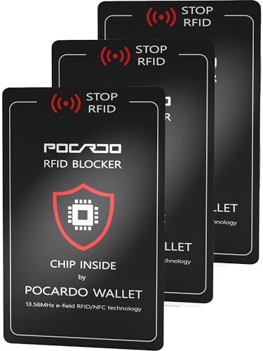 POCARDO Tarjetas de bloqueo RFID – NFC – Tarjeta protectora NFC – Protección de tarjetas de crédito | Tarjetas de bloqueo para billetera delgada, tarjetero, monedero, etc, Negro , Kartenformat, 3
