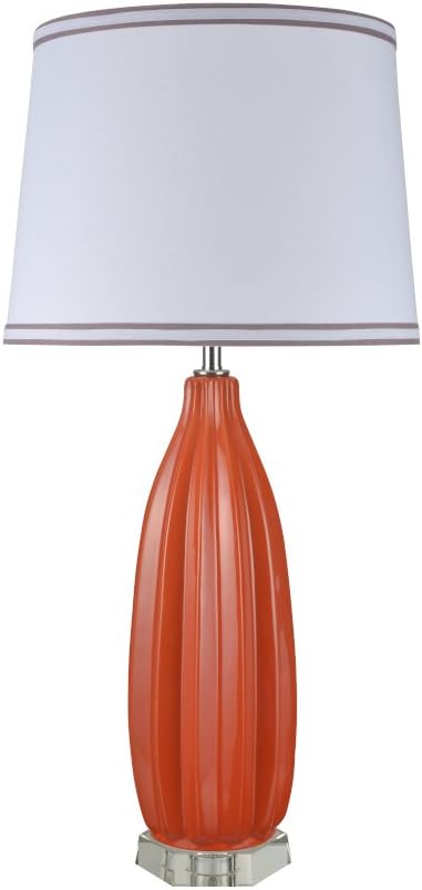 Aspen Creative Aspen Creative 40046-1, 32 1/2" High Traditional Ceramic Table Lamp, Tangerine with Crystal Base and Empire Shaped Lamp Shade in White, 16" Wide