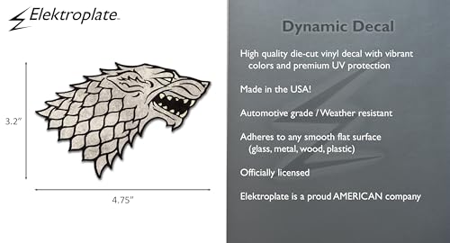 Image of Elektroplate Game of Thrones House Stark Dynamic Car Decal 4.75 inch | Officially Licensed - Weatherproof Automotive Grade Vinyl Dire Wolf Sticker - Water Bottle, Laptop & More - Made in the USA