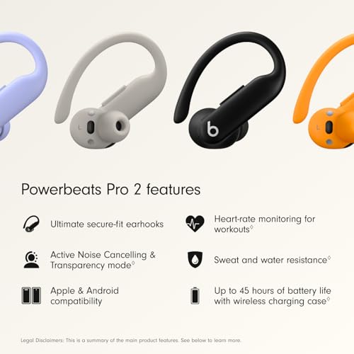 Image of Beats Powerbeats Pro 2 Wireless Bluetooth Earbuds - Noise Cancelling, Heart-Rate Monitor, IPX4, Up to 45 Hours Battery & Wireless Charging Case, Works with Apple & Android - Jet Black