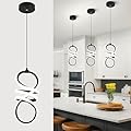 EIDISUNY Modern Led Pendant Light Fixture, 15W Black Spiral Pendant Light Kitchen Island, 4500K Daylight White Pendant Lamp, Adjustable Height Chandelier for Kitchen Dining Room Bedroom (Black)