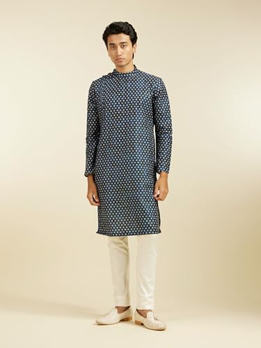 Image of DIWAS by MANYAVAR Men's Art Silk Bandhani Prints Angrakha Style Kurta (1pc)