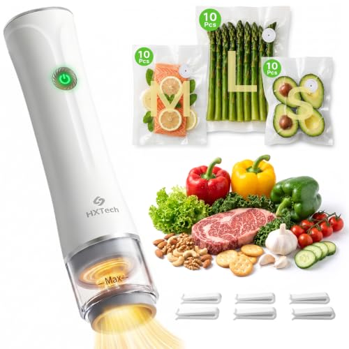 HXTech Vacuum Sealer for Food: 30 Reusable Vacuum Sealer Bags in 3 Sizes