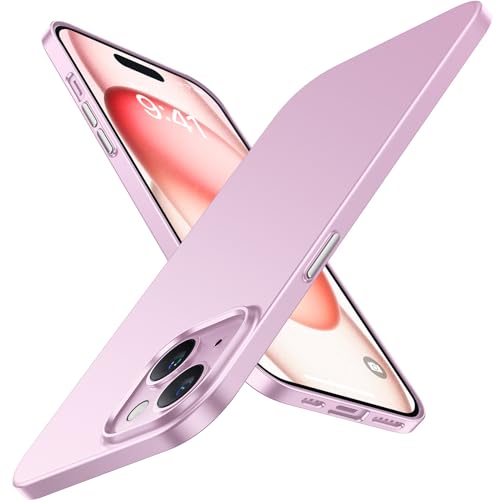 TORRAS Slim Fit Designed for iPhone 15 Case, [Ultra Thin as No Case on][Velvety Touch] Sturdy Protective Cover with Anti-Scratch Hard Plastic Super Slim Phone Case for iPhone 15 (6.1"), Pink