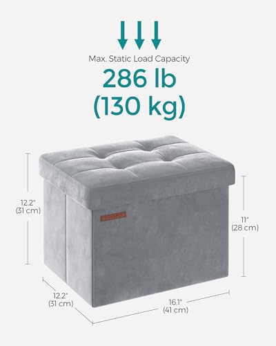 Image of SONGMICS Small Folding Storage Ottoman, Dove Gray | Foot Rest Stool, 12.2 x 16.1 Inches, 286 lb Capacity, Bedroom, Dorm, ULSF200G02