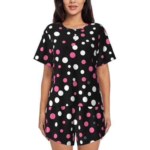 Ensemble de pyjama imprimé pois noirs haut et short doux en maille fluide