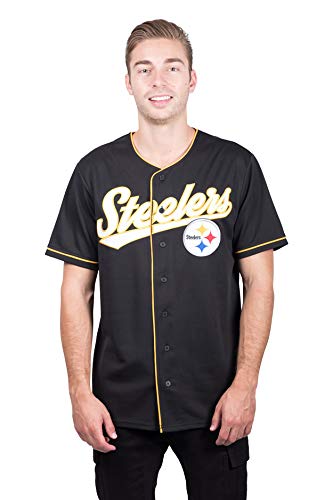 Ultra Game NFL Pittsburgh Steelers Mens Mesh Baseball Jersey Tee Shirt, Team Color, Small