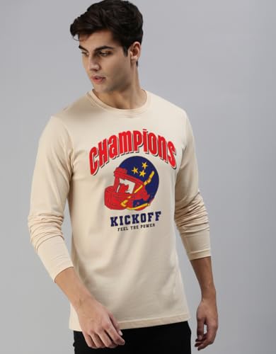 Image of Veirdo Pure Cotton Round Neck Regular Fit Graphic Printed Full Sleeve T-Shirt for Men (Colors- Red, Navy, Black, Swanwhite & White) Sizes: S to 2XL