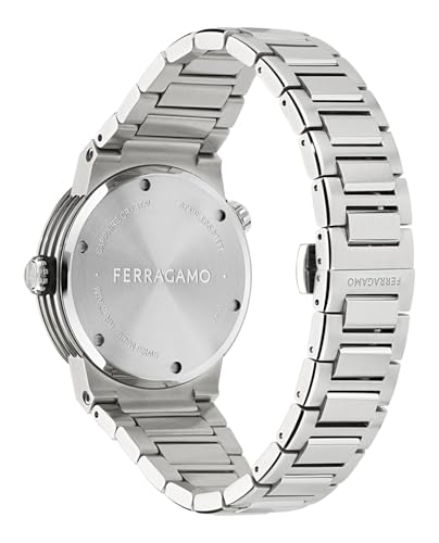Ferragamo F-80 GMT Worldtime Collection Luxury Mens Watch Timepieces with a Silver Bracelet Featuring a Stainless Steel Case and a Blue Dial3