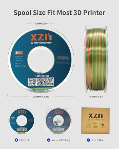 Image of Silk PLA Filament 1.75mm Dual Color Green Red 1KG, Metal-Like Shiny 3D Printer Filament, Precision ±0.02mm, Neatly Wound, No Clog /Bubble, Durable, Excellent Layer Adhesion, Fits Most FDM Printers