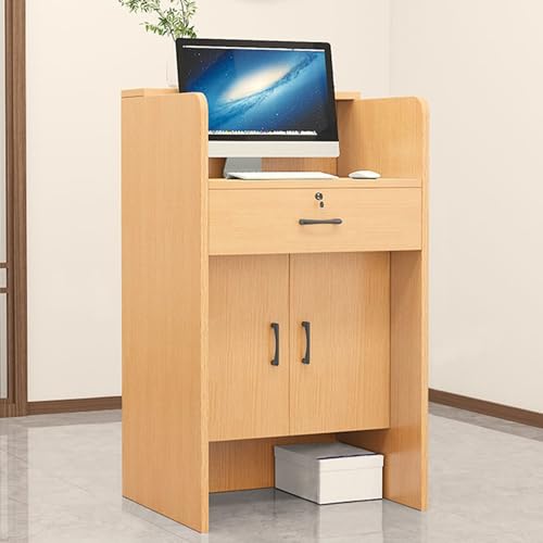 Moderno escritorio de recepción LED con cajones con cerradura, caja registradora y gestión de cables, muebles elegantes de oficina y venta al por menor para una mejor experiencia del cliente