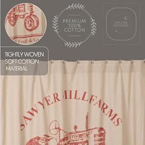Vhc brands sawyer mill red farmhouse living textured fabric shower curtain for bath 72×72  urban country home decor