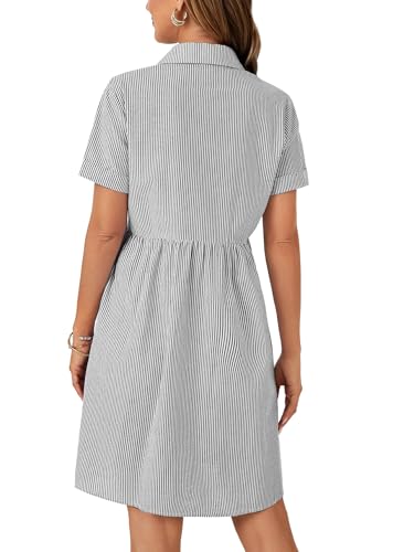 Image of Rooscier Women's Striped Shirt Dress Button Down Collared Short Sleeve Mini Dress