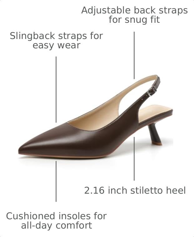 Image of Mostrin Kitten Heels for Women Pointed Toe Pumps Patent Leather Low Heel Slingback Heels with Buckle Dress Shoes for Dating Party Working