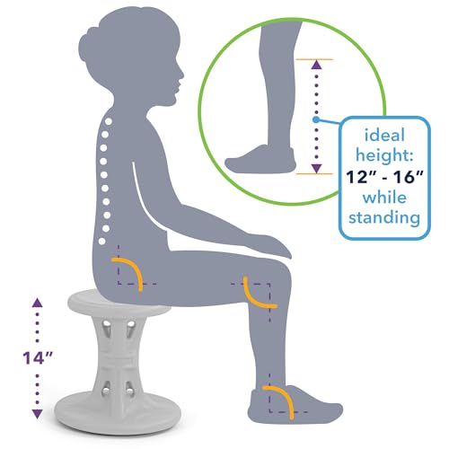 Image of Simplay3 Play Around Wiggle /Wobble Kids Flexible Active Sitting Chair /Stools (2-Pack) to Improve Focus, Posture, Strengthen Core - Ages (5-8) 14 inch Cloud Gray - Made in The USA