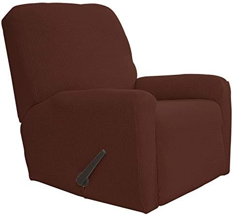 Easy-Going Recliner Stretch Sofa Slipcover Sofa Cover 4-Pieces Furniture Protector Couch Soft with Elastic Bottom Spandex Jacquard Fabric Small Checks(Recliner,Coffee) Large