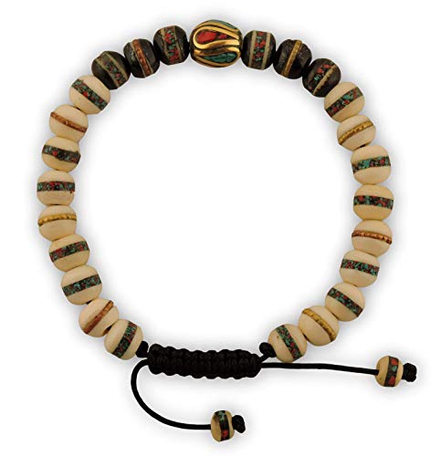 Hands Of Tibet Handmade Tibetan Prayer Mala Embedded Medicine Bracelet Yoga Healing Beads Adjustable Wrist Mala For Meditation Many Color Choices (White/Black/)