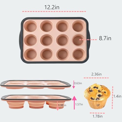 Silicone Muffin Trays with Metal Frame, 12 Cup Non Stick Cupcake Tray Regular Size, Muffin Moulds for Baking, Yorkshire Pudding Tray - Image 5