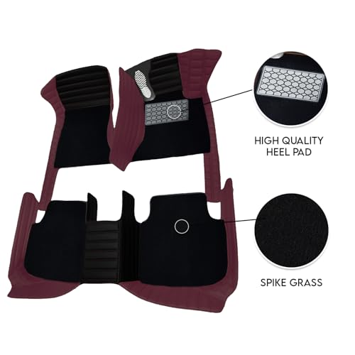Image of Antiskid Exclusive Combination 9D Car Mat Full Set for Mercedes-Benz E200 2022 | Luxury Leather Dual-Stitch Full Set 9D Car Floor Mat || 100% Waterproof ||Color: Black Grape Wine