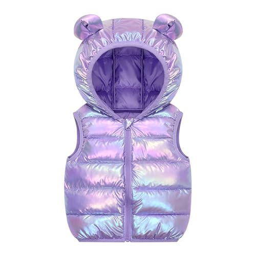 JiAmy Kids Winter Gilet, Boys Girls Shiny Vest with Hood Lightweight Sleeveless Jacket Outwear for Spring Autumn Winter Purple for 3-4 Years